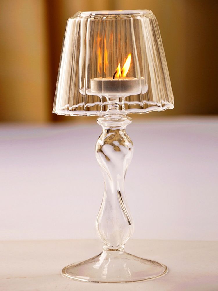 Glass Candle Holder Tansparent Table Lamp Shape Candlestick Holder for Din