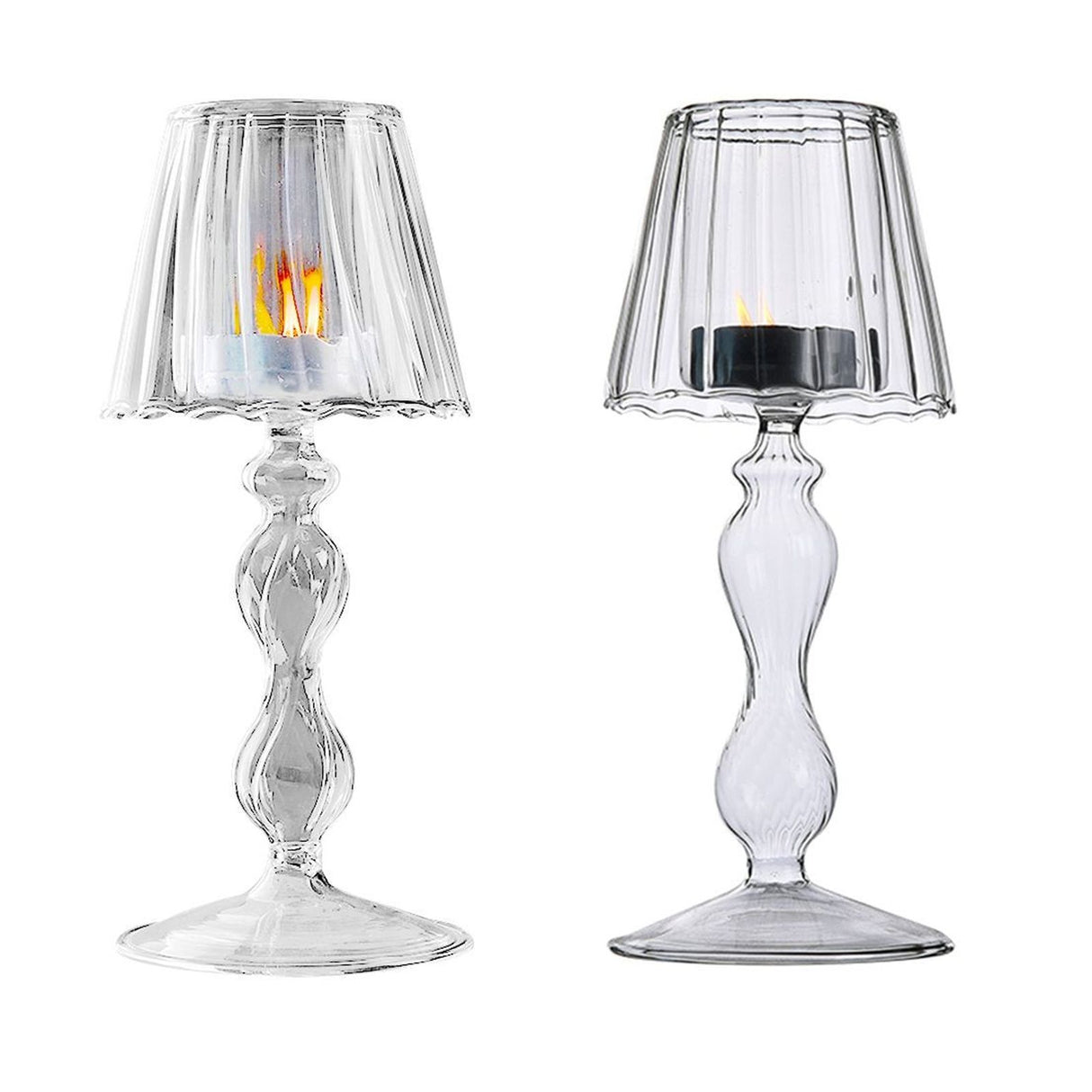 Glass Candle Holder Tansparent Table Lamp Shape Candlestick Holder for Din