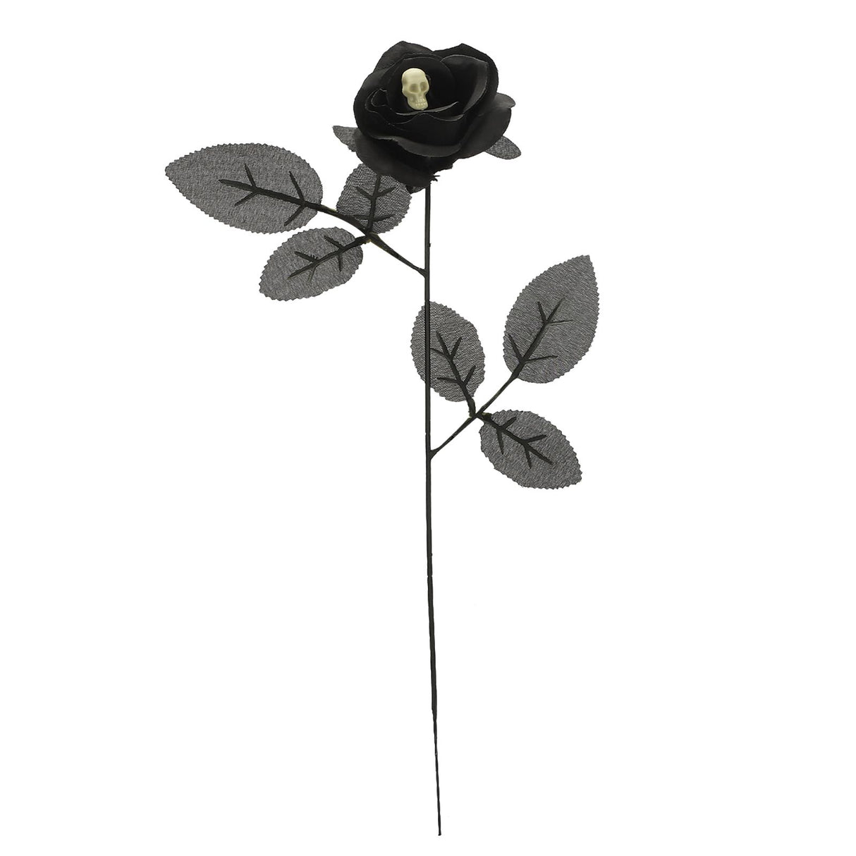 Artificial Rose Lifelike Decorative Bendable Fake Flower With Skull Head for Halloween Party Black