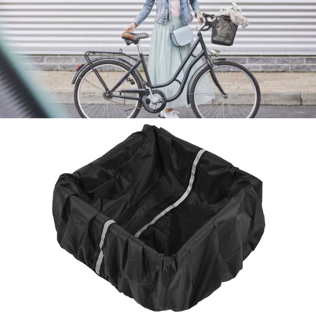 Bike Basket Cover Black Snow Defence Waterproof Dustproof Lightweight Reflect Light Bike Basket Liner