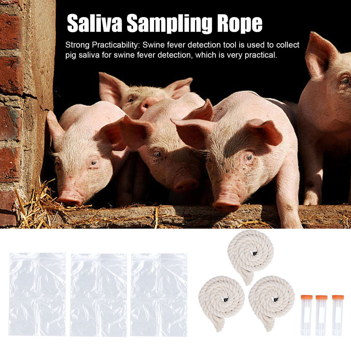 3Sets Saliva Sampling Rope Strong Practicability Complete Tools Soft Cotton Rope Swine Fever Detection Tool for Pigs