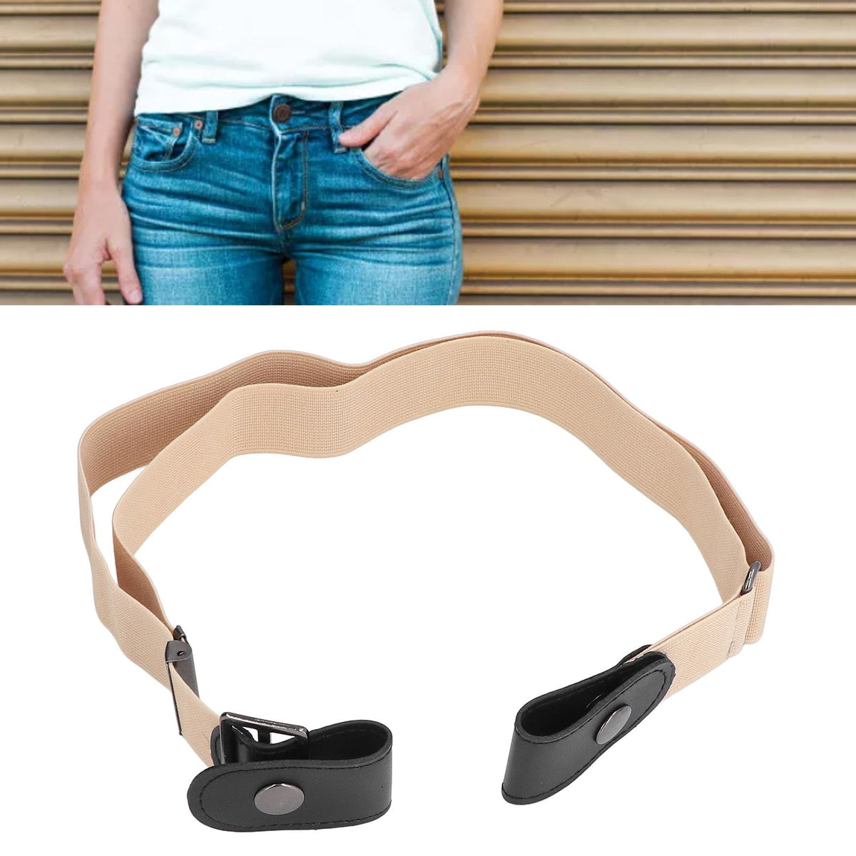 Buckle Free Stretch Belt Adjustable Japanese Lazy Invisible Traceless Belts for WomenKhaki
