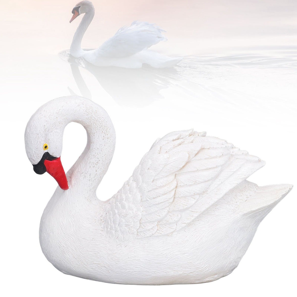 Resin White Swan Figurine Resin White Goose Statue for Outdoor Garden Yard Decoration