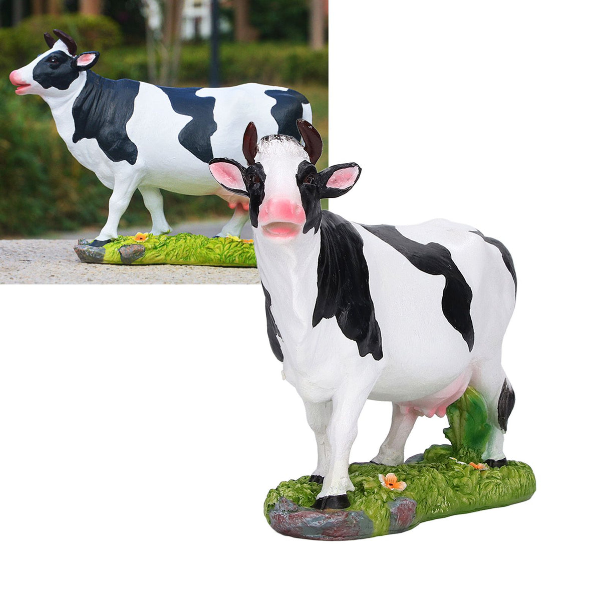 Animals Figures Statue Resin Miniature Cow Figurines for Desktop Garden Decoration