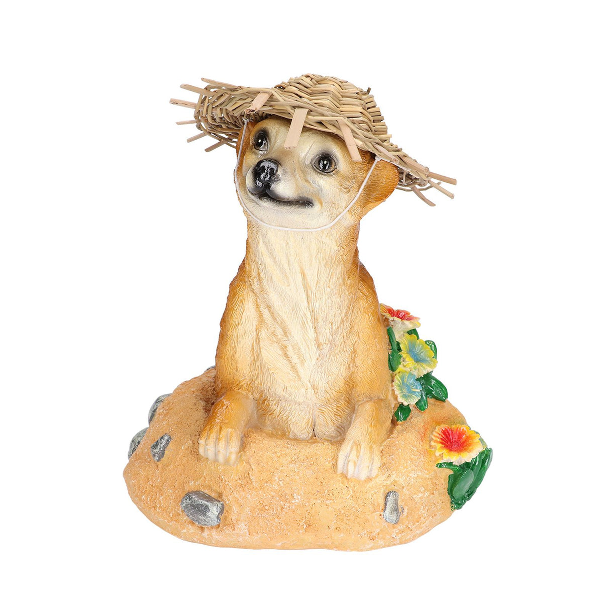 Straw Hat Meerkat Ornaments Meerkat Garden Statue Flower Pot Decoration Resin Crafts for Lawn Garden Yard