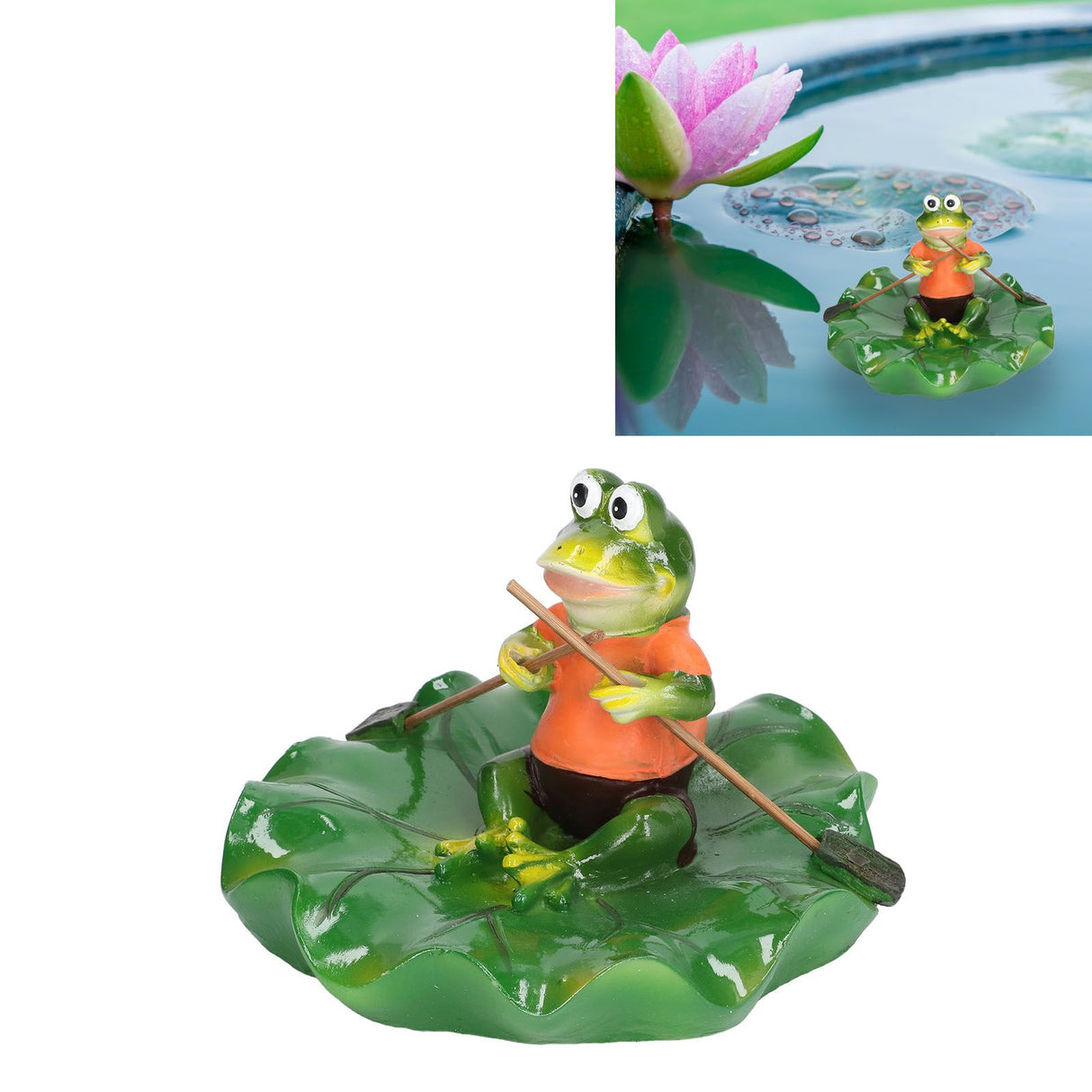 Simulation Resin Floating Lotus Leaf Frogs Ornament Fish Pond Fountain Landscape Decor