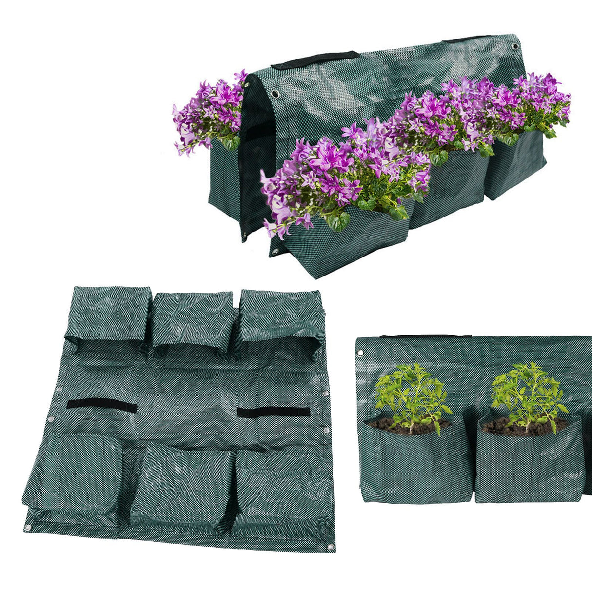 Hanging Garden Double Sided Planter Grow Bags Breathable with 6 Pockets for Garden Fence Home Balcony Decoration