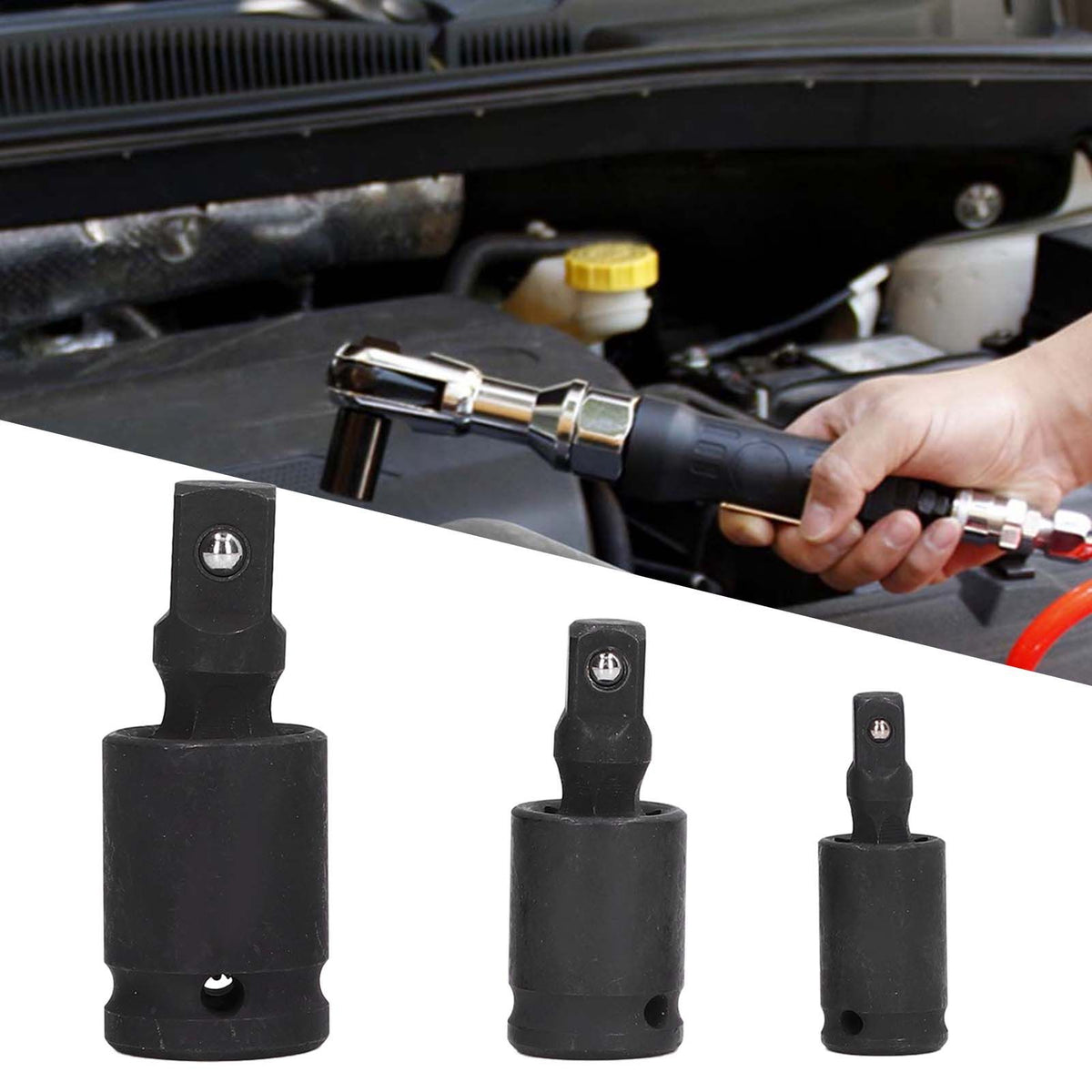 3PCS Universal Joint Socket Adapter 1/2 1/4 3/8 Drive Impact Adapter Socket Extension Adapter
