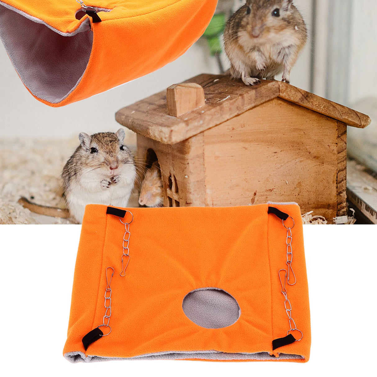 Bird Warm Nest Thermal Plush Cage Hanging Bed Hamster Double Layer Hammock for Winter Cold WeatherOrange