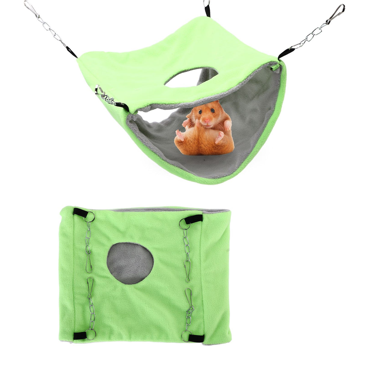 Bird Warm Nest Thermal Plush Cage Hanging Bed Hamster Double Layer Hammock for Winter Cold WeatherGreen
