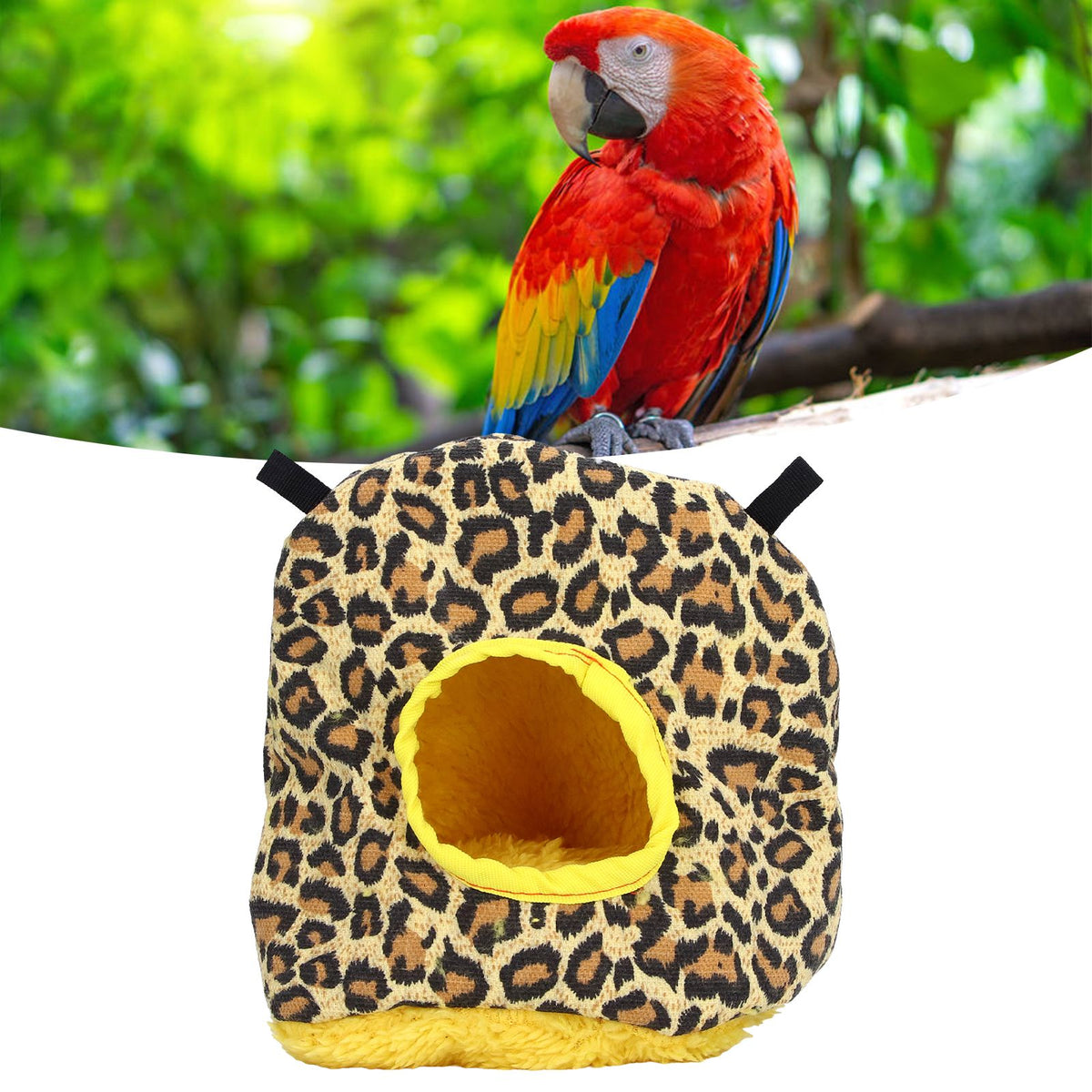 Warm Birdhouse Round Shape Soft Plush Save Space Easy Clean Safety Parrots HouseLeopard Print