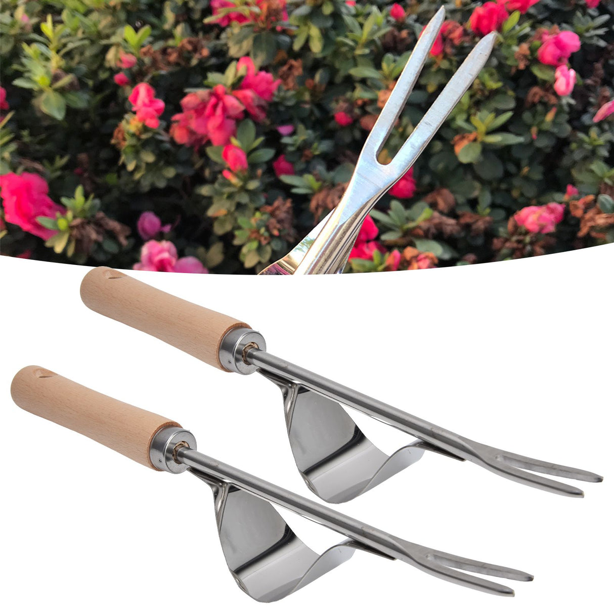 2Pcs Garden Hand Weeder Stainless Steel Sturdy Durable Rustproof Glossy Handle Weed Removal Tool