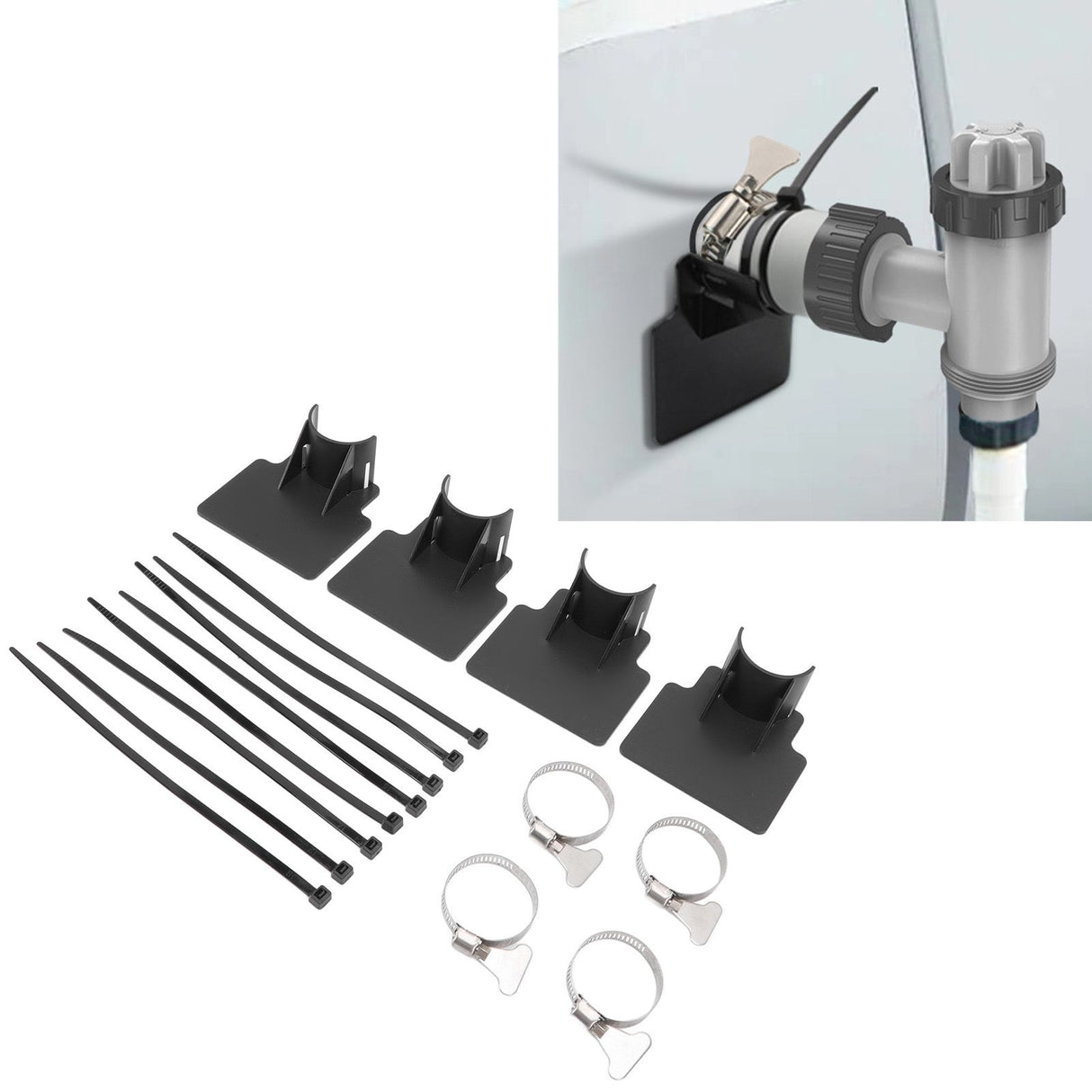 4 Sets Swimming Pool Pipe Holder Prevent Pipe Slip Cable Ties Stainless Steel Hose Clamp Swimming Pool Hose Holder Black