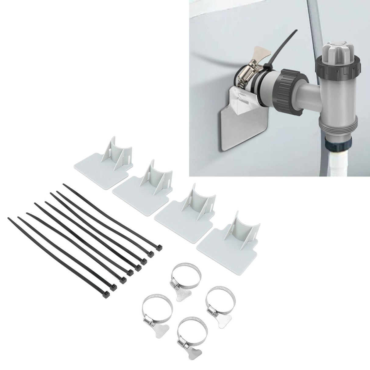 4 Sets Swimming Pool Pipe Holder Prevent Pipe Slip Cable Ties Stainless Steel Hose Clamp Swimming Pool Hose Holder Gray