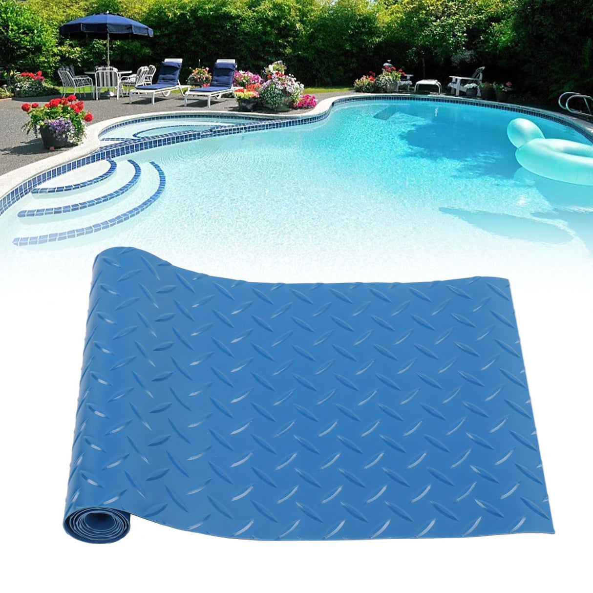 Swimming Pool Protective Ladder Mat Non Slip Replacement Ladder Rubber Pad Blue for Pools Herringbone