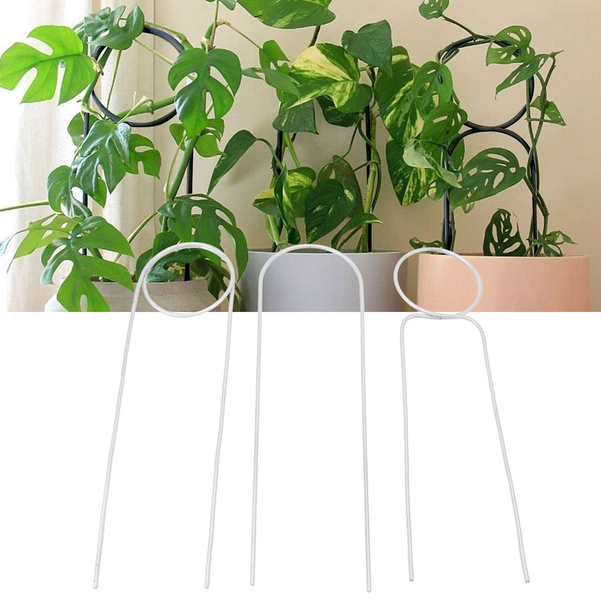 3 Pcs Plant Trellis 40cm Wrought Iron Metal Plant Climbing Trellis Indoor Green Plant Potted Flower Arrangement Bracket White