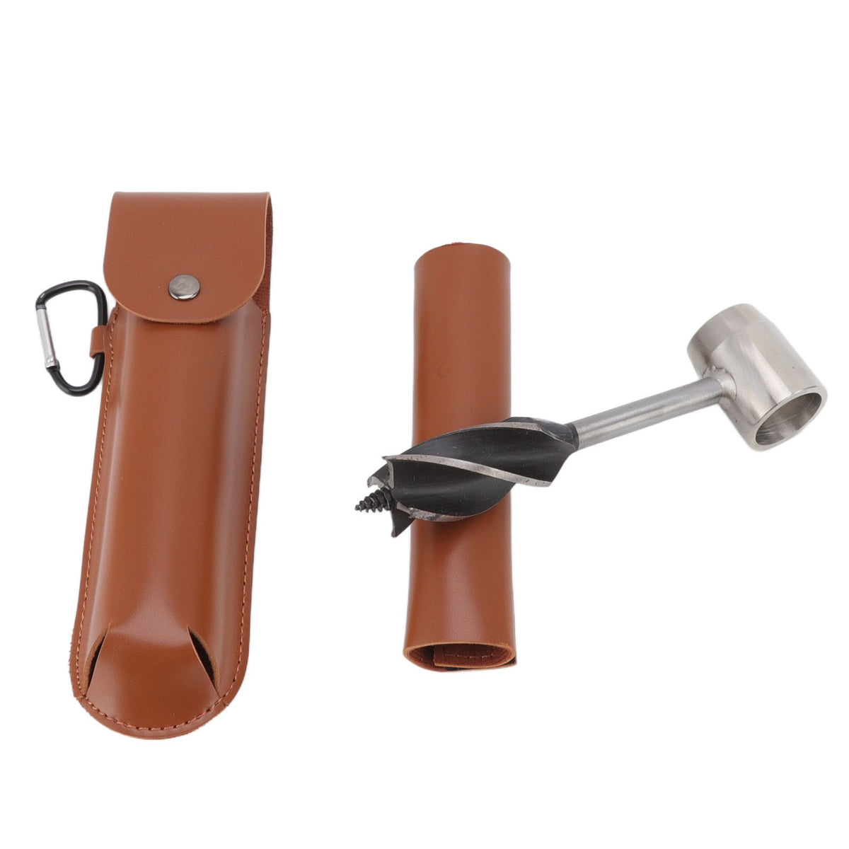 Manual Wood Auger Wrench Hand Survival Auger Wrench Multifunctional Woodworking Punch Tools Brown PU Leather Case