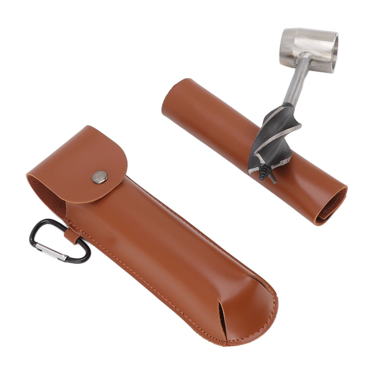 Manual Wood Auger Wrench Hand Survival Auger Wrench Multifunctional Woodworking Punch Tools Brown PU Leather Case
