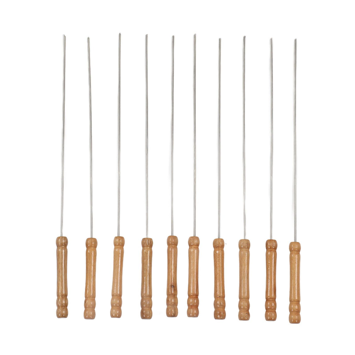 10pcs Barbecue Skewers Wooden Handle Stainless Steel BBQ Kabob Sticks for Outdoor Barbecue 11.8in