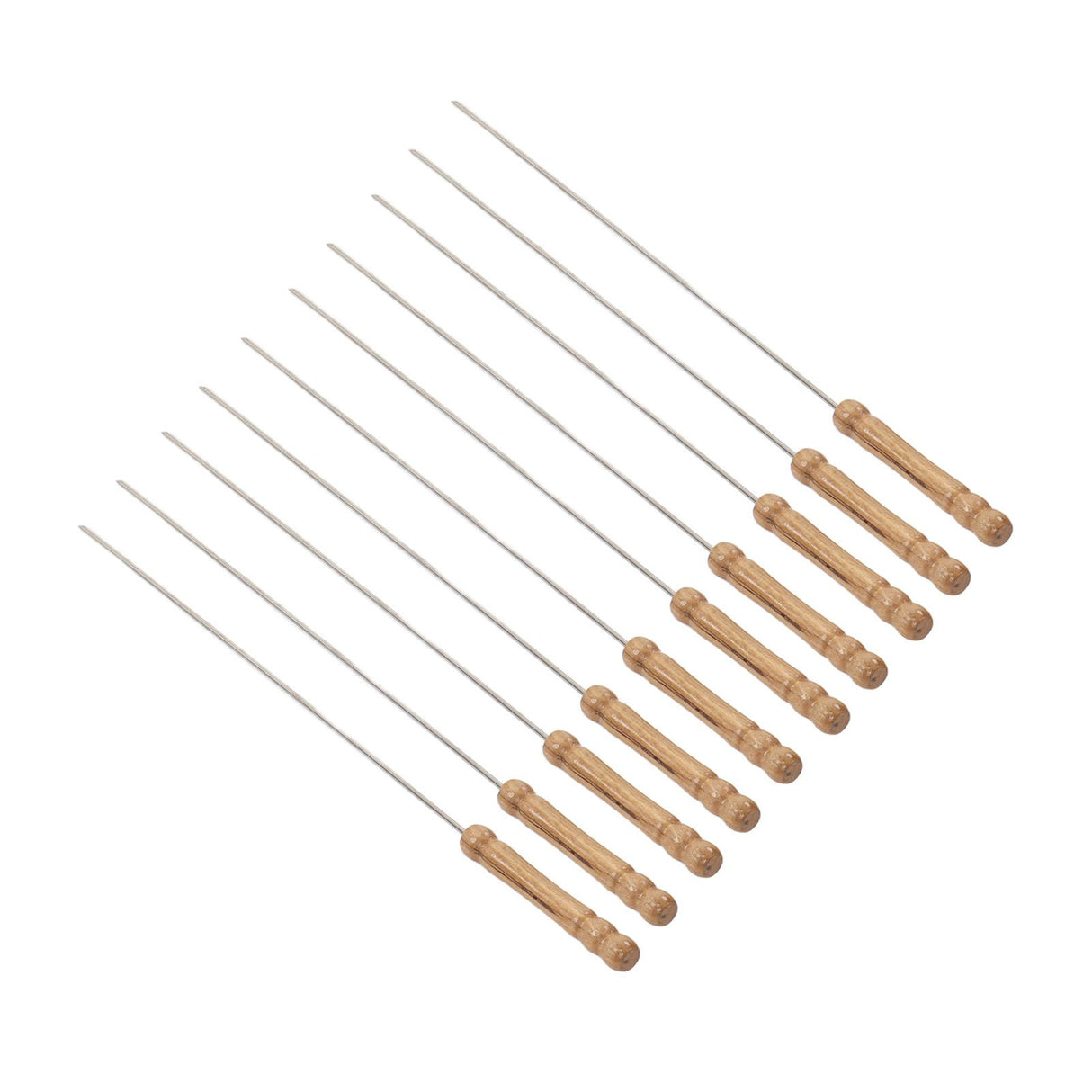 10pcs Barbecue Skewers Wooden Handle Stainless Steel BBQ Kabob Sticks for Outdoor Barbecue 11.8in