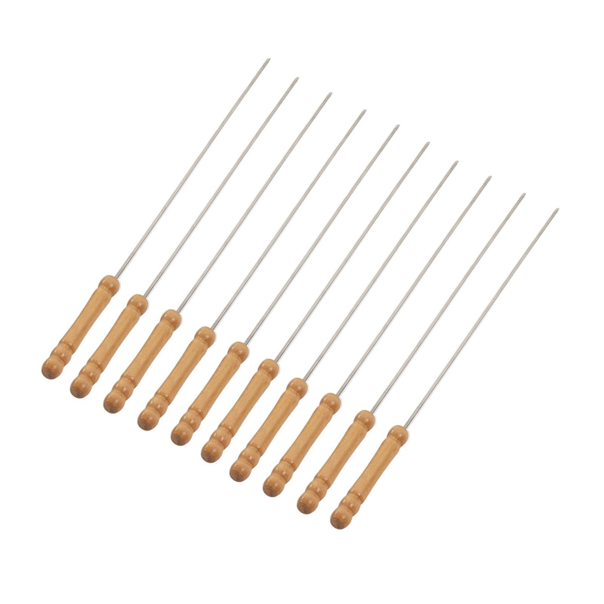 10pcs Barbecue Skewers Wooden Handle Stainless Steel BBQ Kabob Sticks for Outdoor Barbecue 11.8in