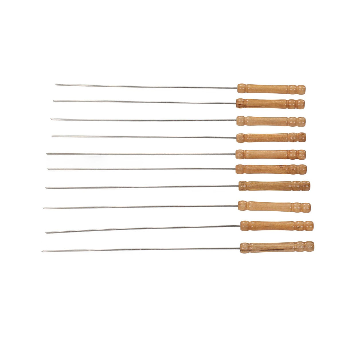 10pcs Barbecue Skewers Wooden Handle Stainless Steel BBQ Kabob Sticks for Outdoor Barbecue 11.8in