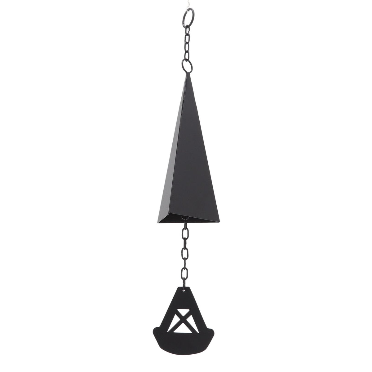 Triangular Wind Chimes Courtyard Bell Pendant Home Decoration Iron Black with Hanging Ring for Garden