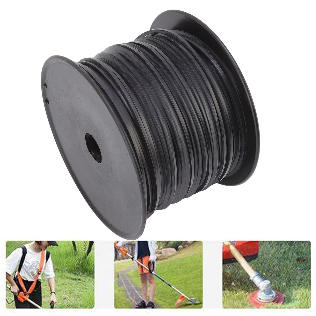 3.3mm/0.13in Square String Trimmer Line High Efficiency Nylon Black Grass Trimmer Line Replacement for Husqvarna 100m/328.1ft