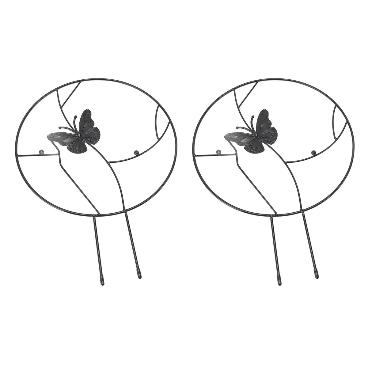 2PCS Flower Plant Support Stand Iron Climbing Frame for Home Garden Round Ring Design Black