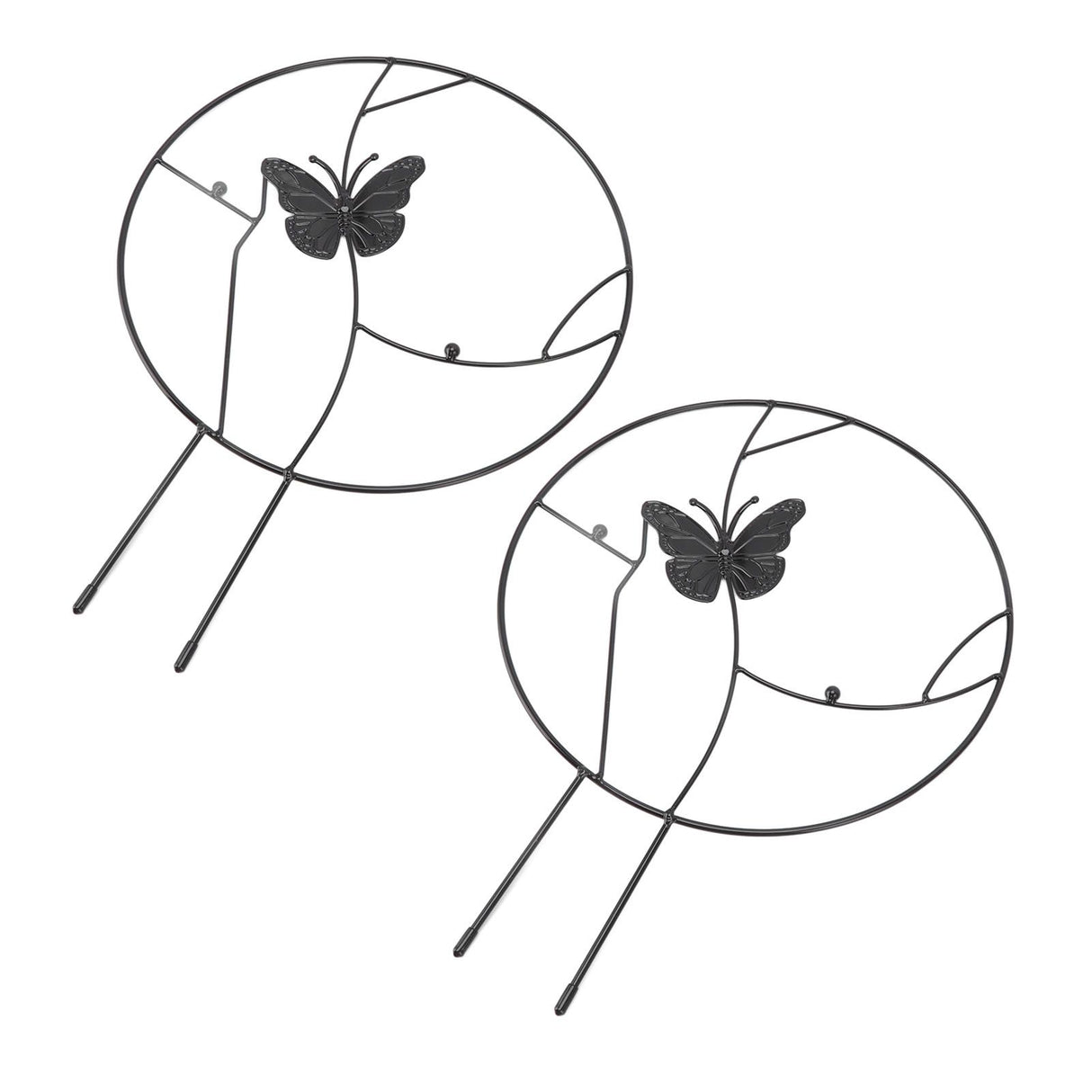 2PCS Flower Plant Support Stand Iron Climbing Frame for Home Garden Round Ring Design Black