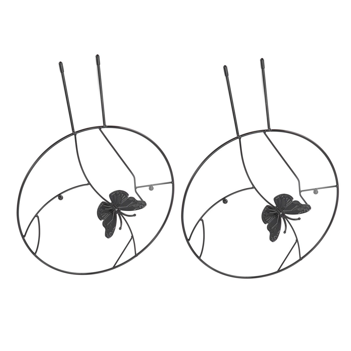 2PCS Flower Plant Support Stand Iron Climbing Frame for Home Garden Round Ring Design Black