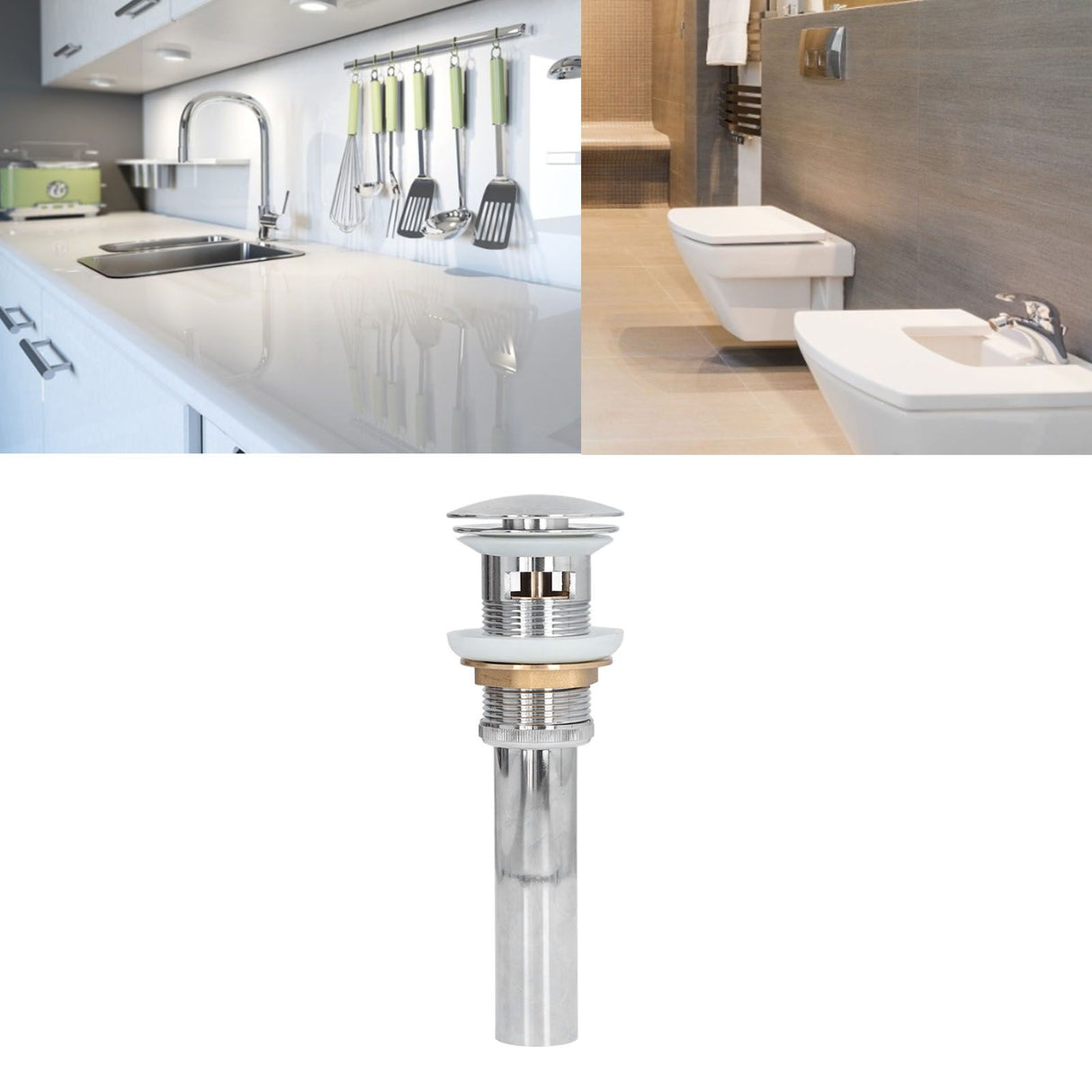 Sink Drain Stopper Copper Stainless Steel Bathroom Wash Basin Sink Drain Part for Home KitchenSilver with Overflow