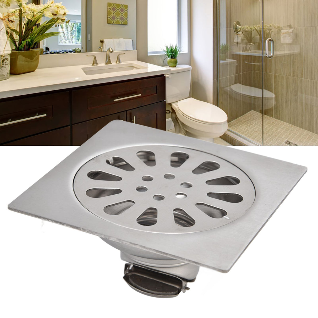 Shower Drain Square Shape Adjustable Tile Insertion Floor Drain Channel for Kitchen Bathroom
