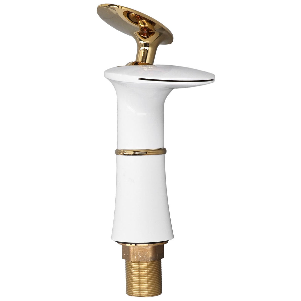 G1/2 Bathroom Faucet Washing Basin Bathroom Sink Tap Waterfall Single Hole Faucet for House Office BuildingWhite and Gold Short Style with Golden Handle