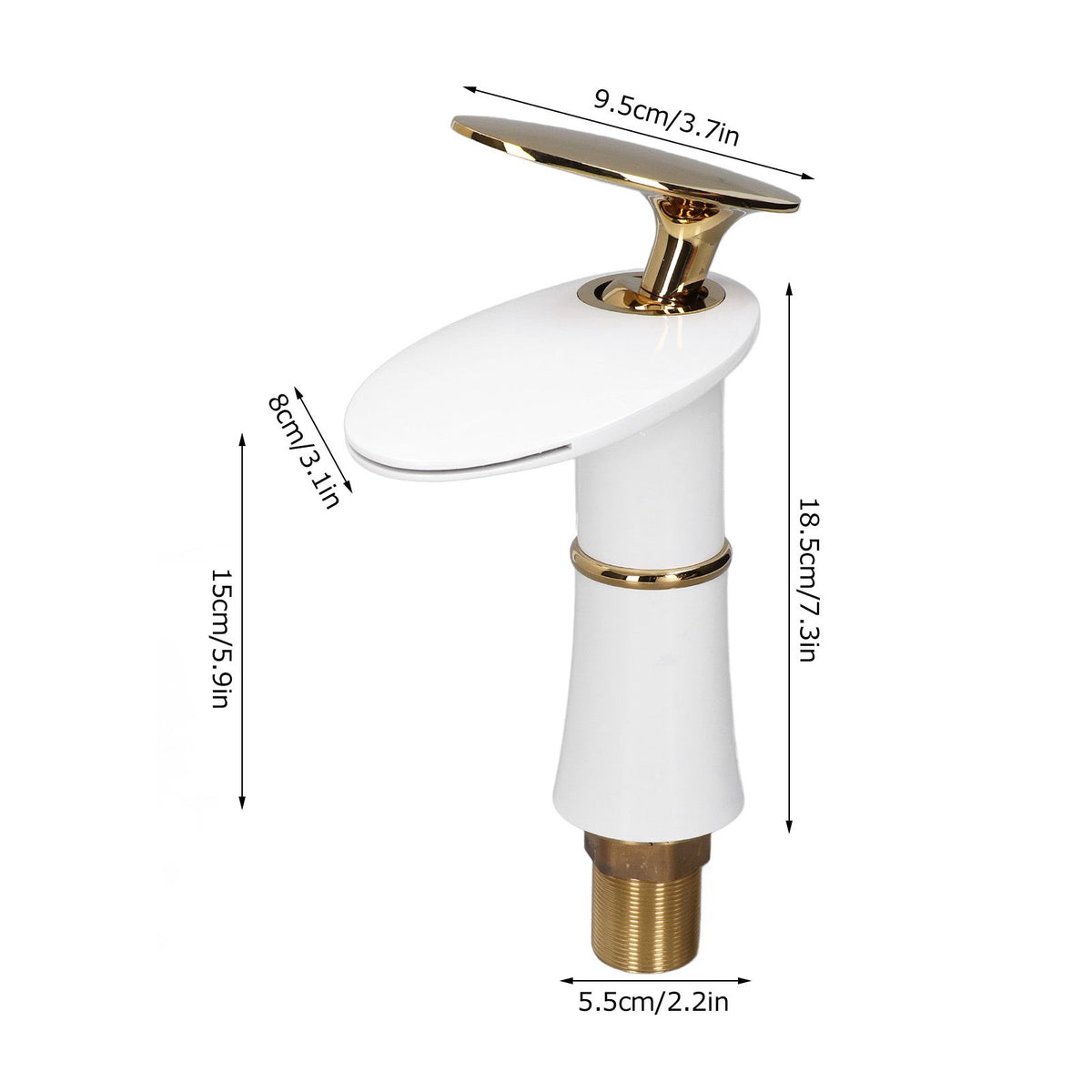 G1/2 Bathroom Faucet Washing Basin Bathroom Sink Tap Waterfall Single Hole Faucet for House Office BuildingWhite and Gold Short Style with Golden Handle