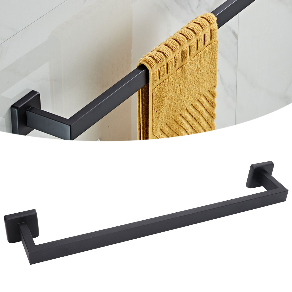 Hand Towel Holder Black Stainless Steel Fashion Design High Hardness Durable Stable Easy Installation Towel Bar