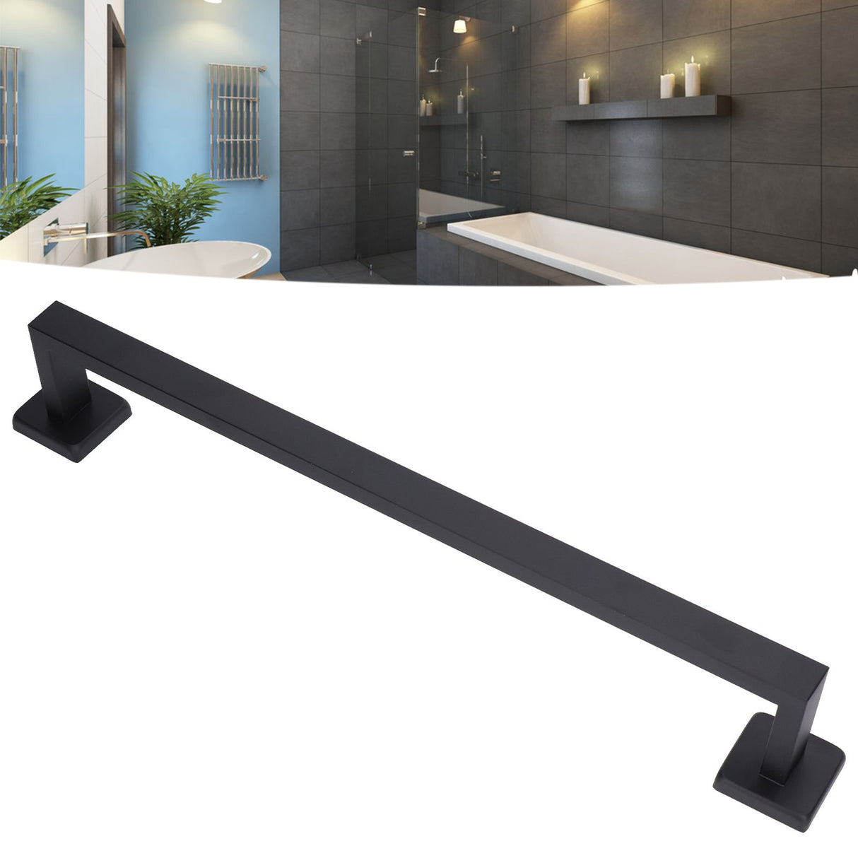 Hand Towel Holder Black Stainless Steel Fashion Design High Hardness Durable Stable Easy Installation Towel Bar