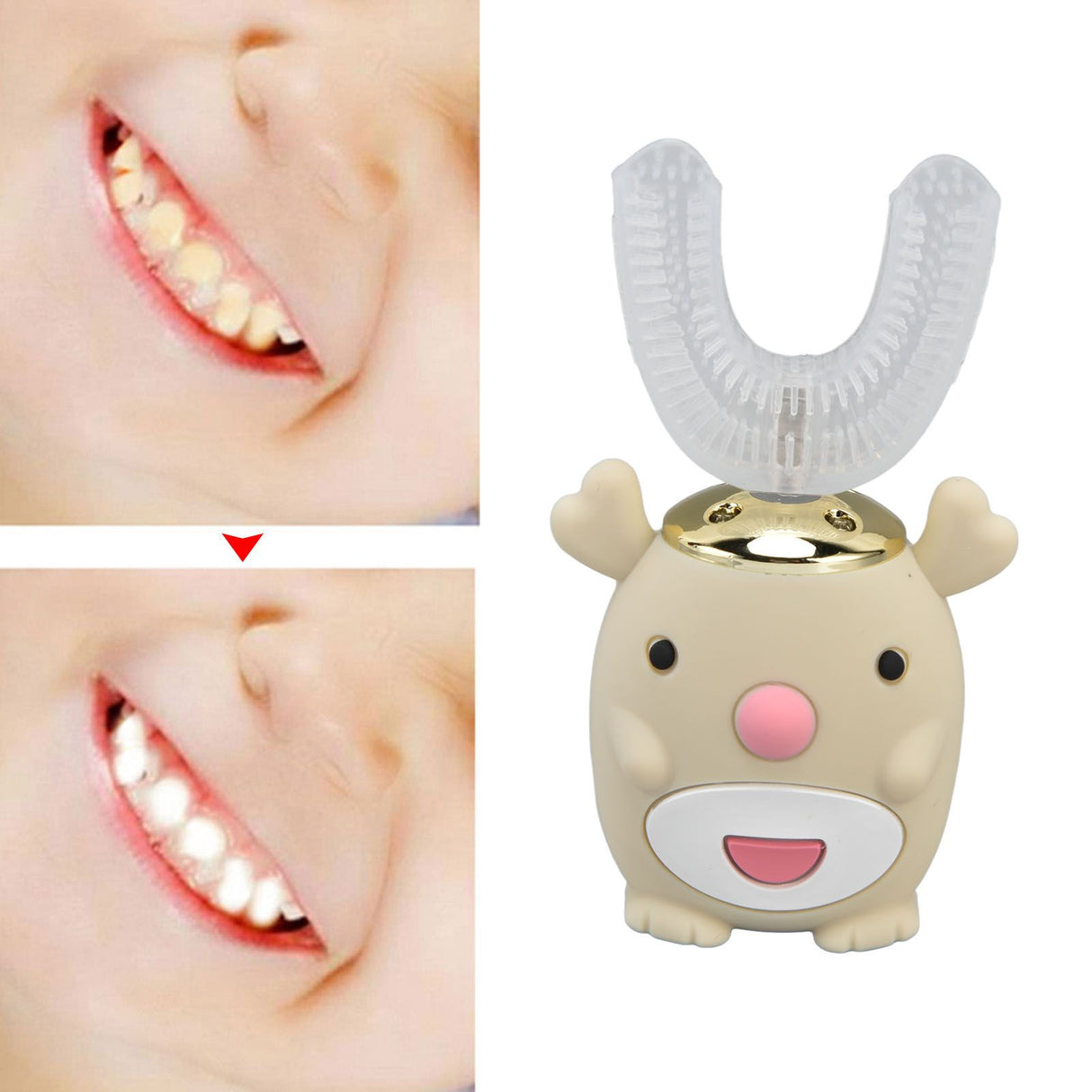 U Shaped Toothbrush Cartoon Cute Design Waterproof 5 Brushing Modes Electric Tooth Brush for KidsChildren