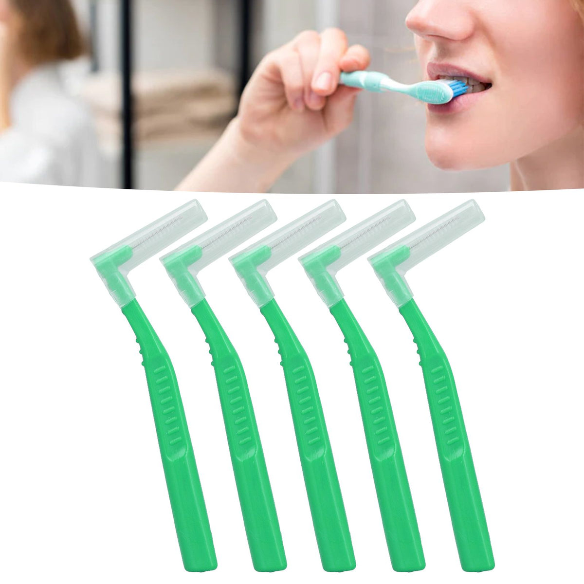 5pcs L Shaped Interdental Brushes Effective Cleaning Plaque Removal Braces Brush for Tooth Care Green