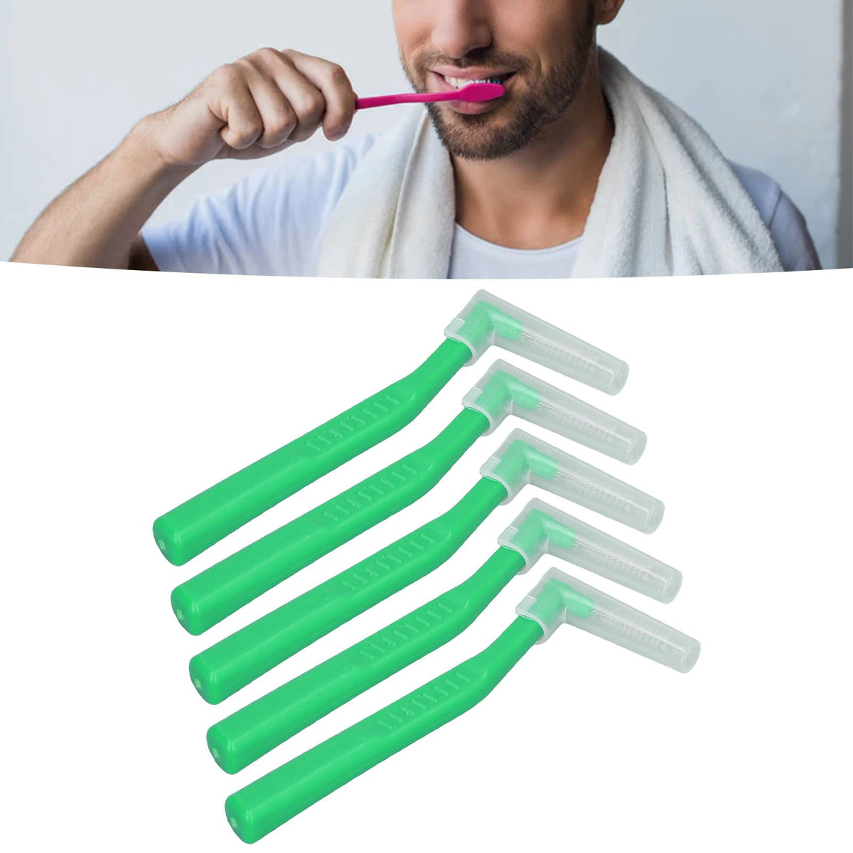 5pcs L Shaped Interdental Brushes Effective Cleaning Plaque Removal Braces Brush for Tooth Care Green