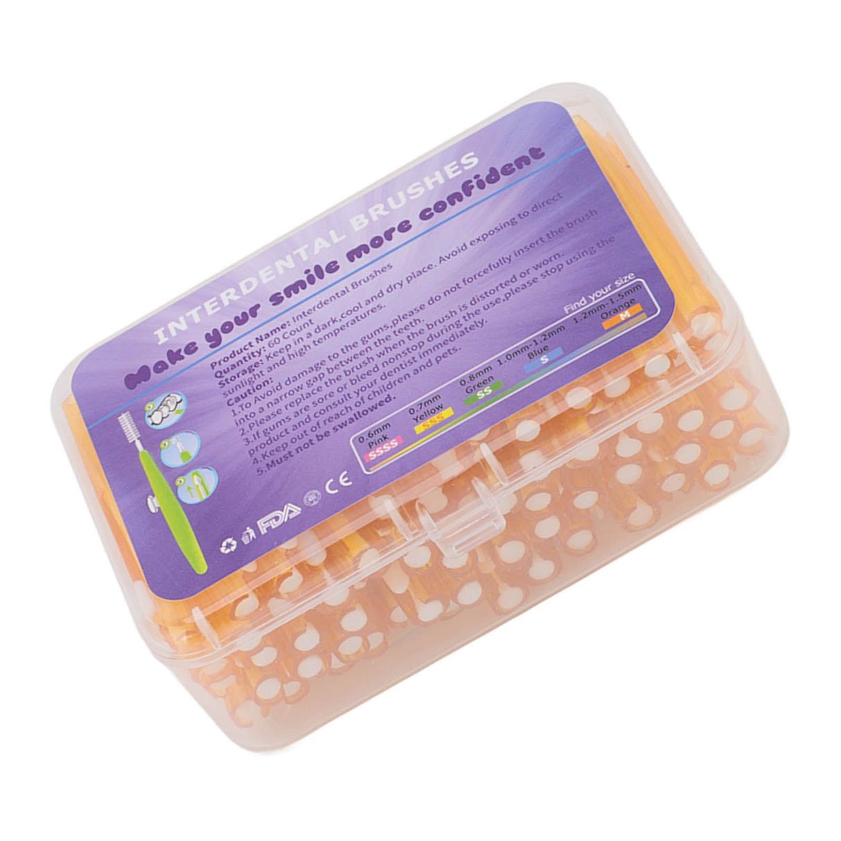 60Pcs Interdental Brush Practical Slim Braces Cleaner with PP Handle for Adults Children Orthodontic Care Orange