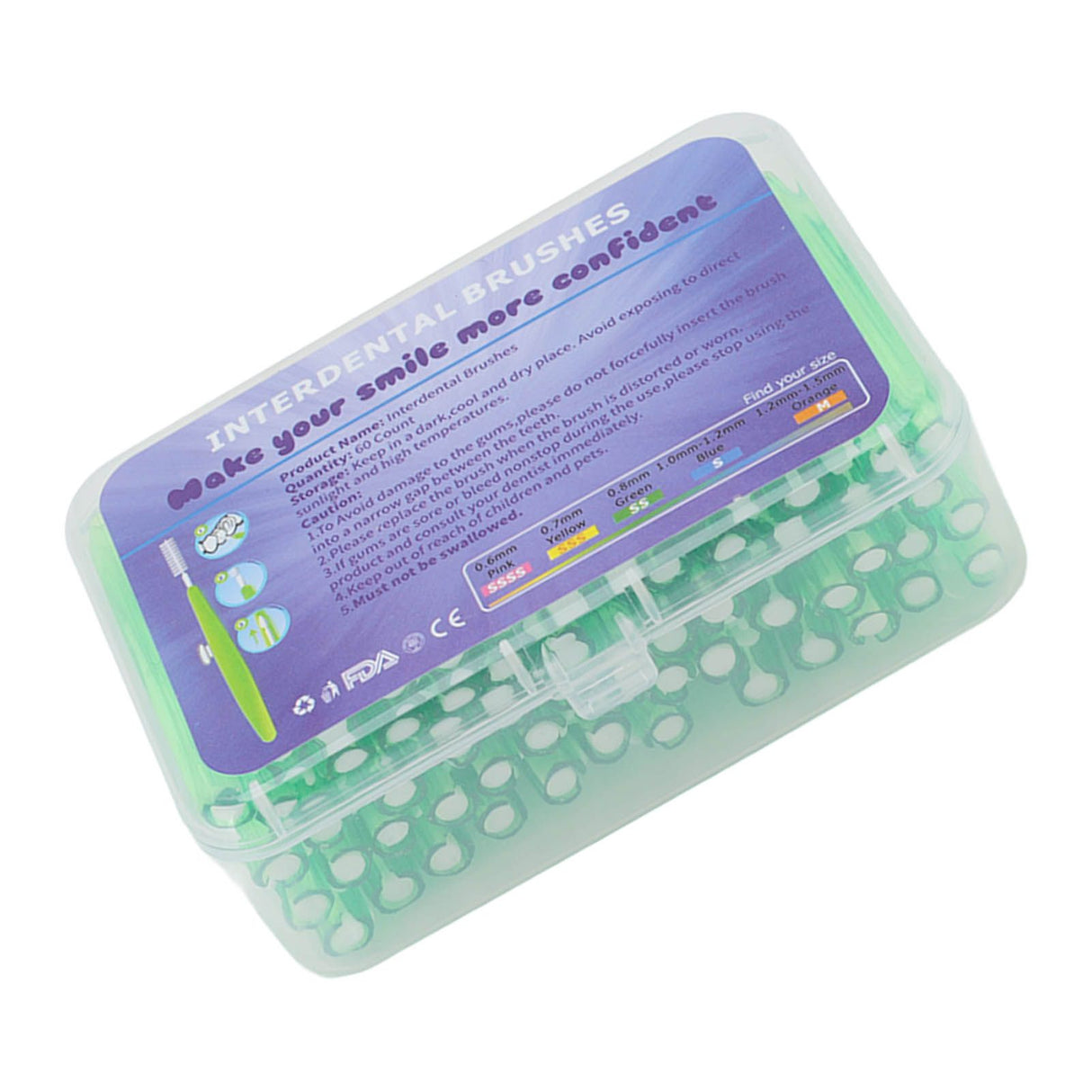60Pcs Interdental Brush Practical Slim Braces Cleaner with PP Handle for Adults Children Orthodontic Care Green