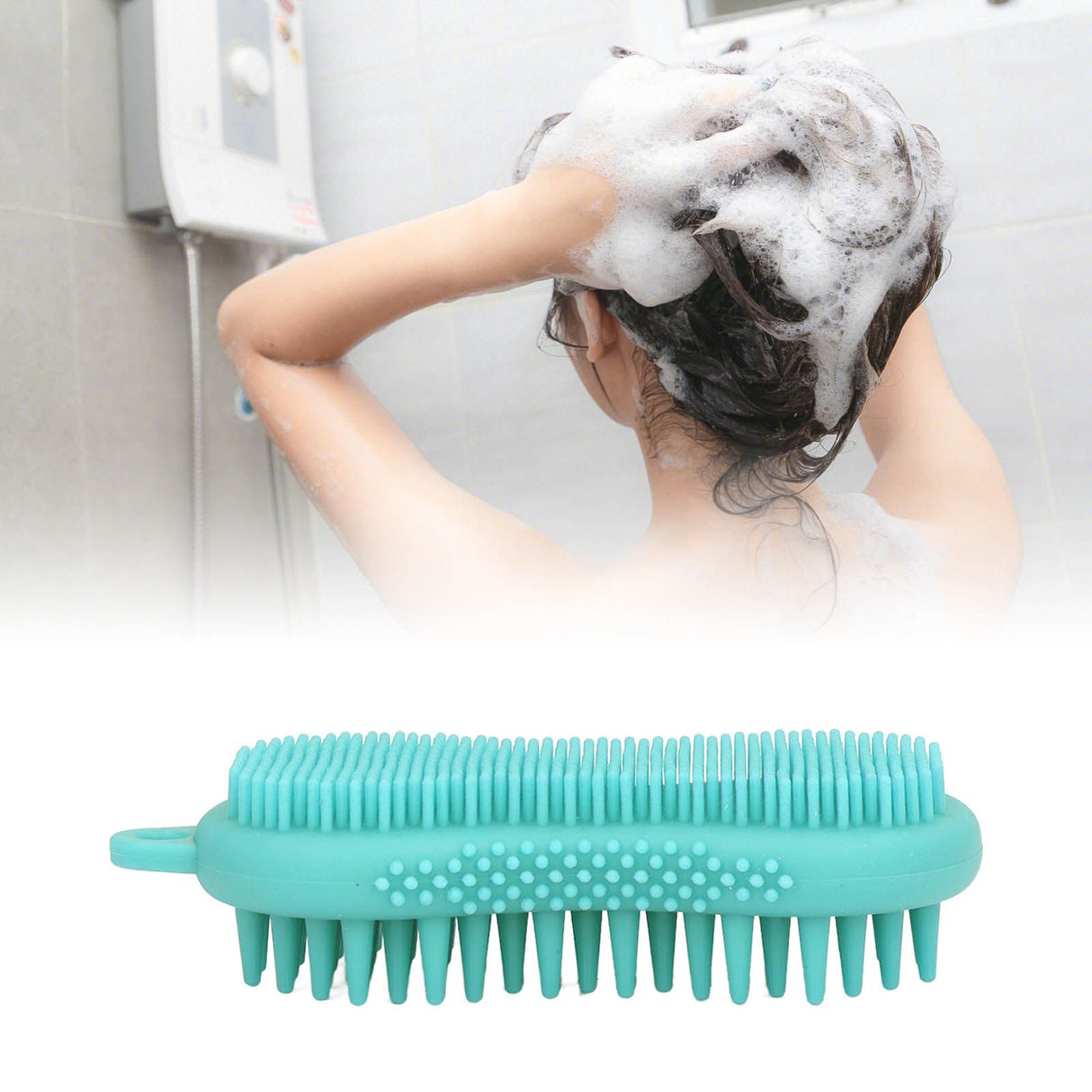 Silicone Body Scrubber Dual Side Ergonomic Handle Safe Silicone Body Massage Silicone Body Brush for Body Hair Green