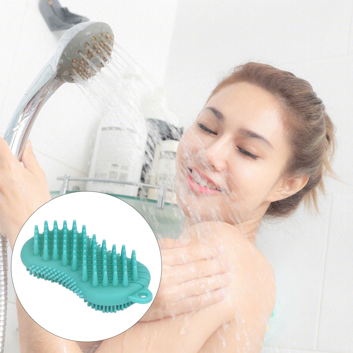 Silicone Body Scrubber Dual Side Ergonomic Handle Safe Silicone Body Massage Silicone Body Brush for Body Hair Green