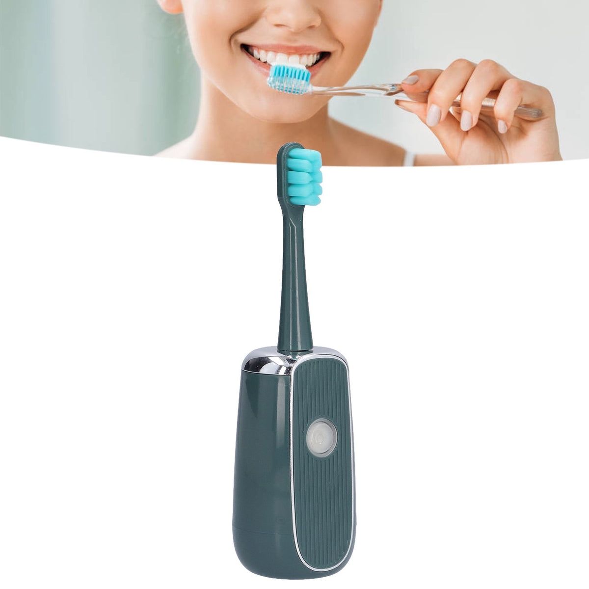 Electric Toothbrush Portable USB Charging IPX7 Waterproof Ultrasonic Toothbrush with Sterilization BoxGreen