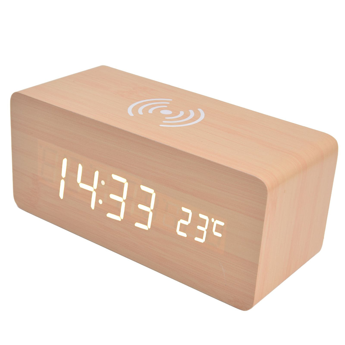 Digital Alarm Clock Wireless Charging Automatic Temperature Detection Safe Stable LED Electronic ClockWhite