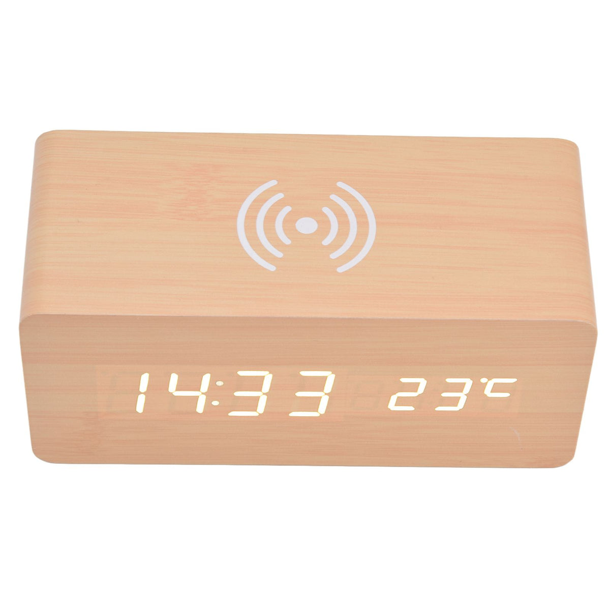 Digital Alarm Clock Wireless Charging Automatic Temperature Detection Safe Stable LED Electronic ClockWhite