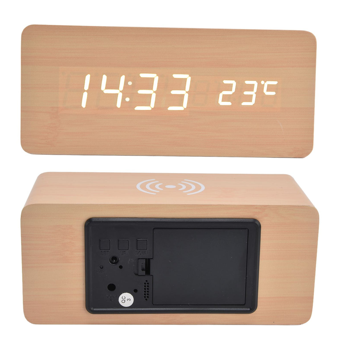 Digital Alarm Clock Wireless Charging Automatic Temperature Detection Safe Stable LED Electronic ClockWhite
