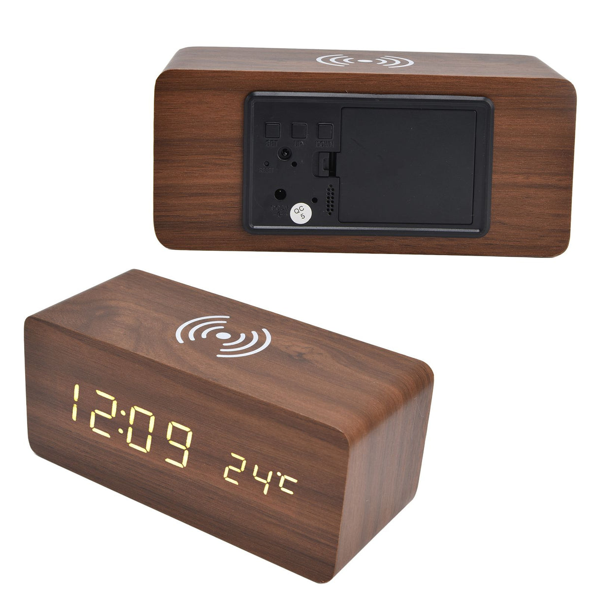 Digital Alarm Clock Wireless Charging Automatic Temperature Detection Safe Stable LED Electronic ClockRed