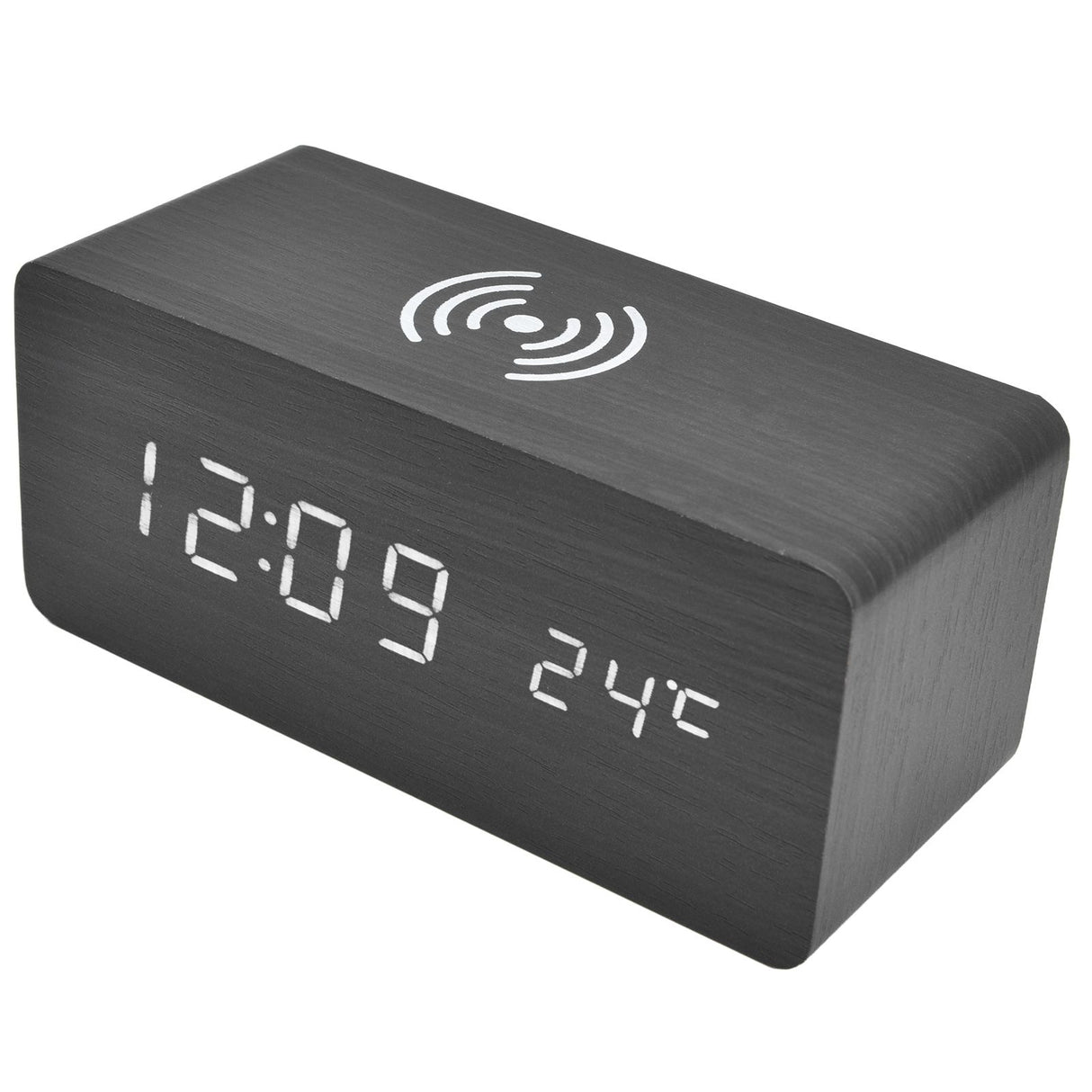 Digital Alarm Clock Wireless Charging Automatic Temperature Detection Safe Stable LED Electronic ClockBlack